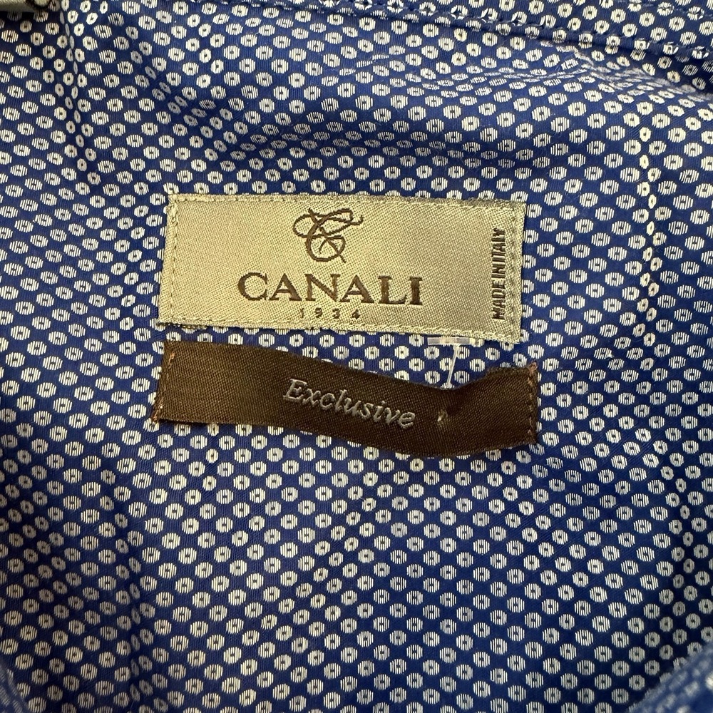 Canali Micro Print Men's 50 20.5 Modern Fit Blue Button Up Dress Shirt Exclusive - Picture 2 of 14